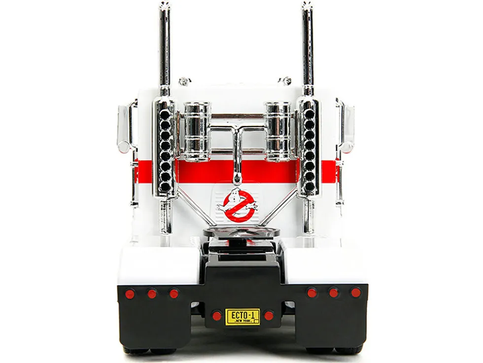 G1 Autobot Optimus Prime Truck White with Robot on Chassis from Transformers TV Series Ghostbusters 1984 Movie Crossover Hollywood Rides Series 1/24 Diecast Model Jada 35572