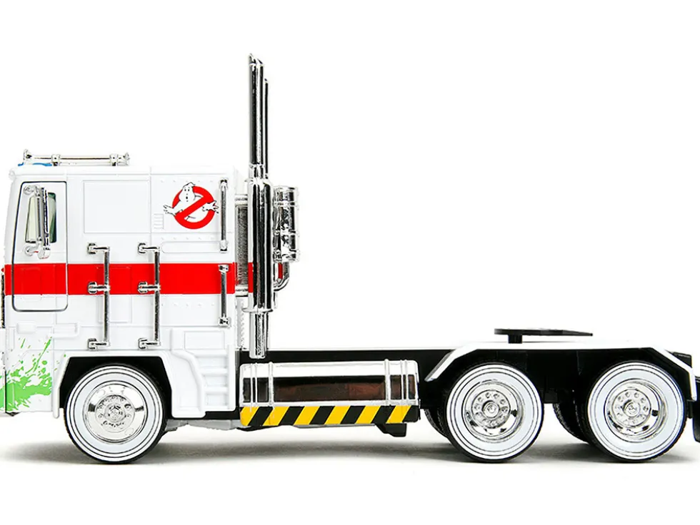 G1 Autobot Optimus Prime Truck White with Robot on Chassis from Transformers TV Series Ghostbusters 1984 Movie Crossover Hollywood Rides Series 1/24 Diecast Model Jada 35572