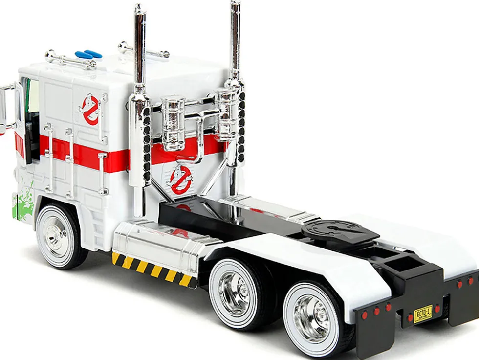 G1 Autobot Optimus Prime Truck White with Robot on Chassis from Transformers TV Series Ghostbusters 1984 Movie Crossover Hollywood Rides Series 1/24 Diecast Model Jada 35572