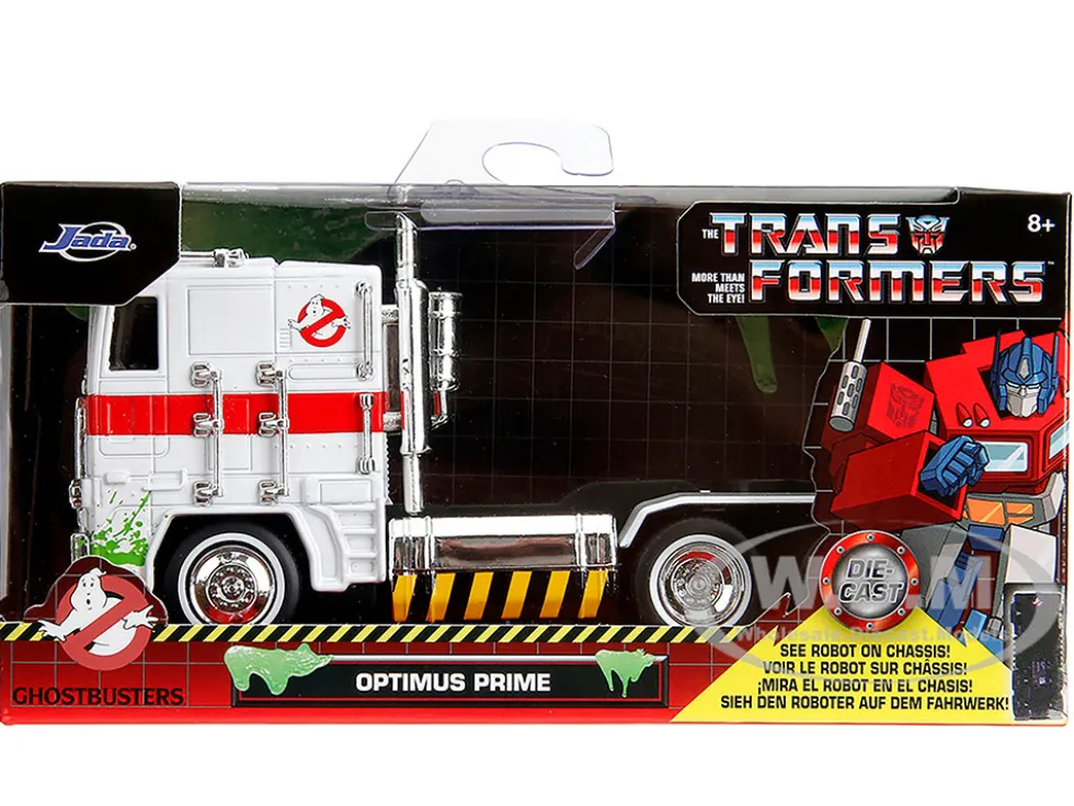 G1 Autobot Optimus Prime Truck White with Robot on Chassis from "Transformers" TV Series - "Ghostbusters" (1984) Movie Crossover "Hollywood Rides" Series Diecast Model by Jada