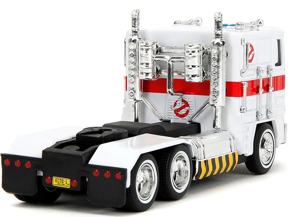 G1 Autobot Optimus Prime Truck White with Robot on Chassis from "Transformers" TV Series - "Ghostbusters" (1984) Movie Crossover "Hollywood Rides" Series Diecast Model by Jada