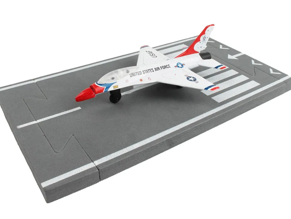 General Dynamics F 16 Fighting Falcon Fighter Aircraft White United States Air Force Thunderbirds with Runway Section Diecast Model Airplane Runway24 RW135