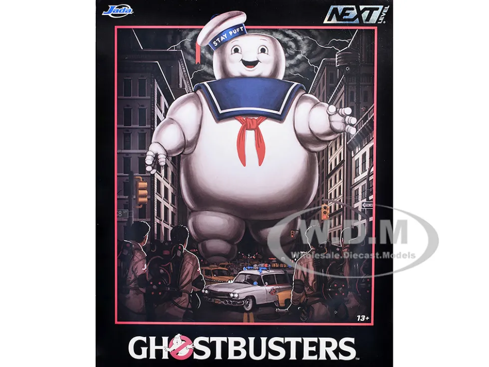 Ghostbusters 6" Stay Puft Marshmallow Man Figure with Nano Ecto-1 Car Diorama Set "Ghostbusters" (1984) Movie "Next Level" Series Model by Jada