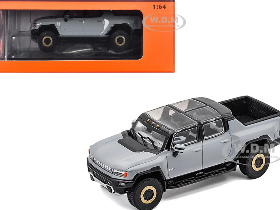 2022 GMC Hummer EV Pickup Truck Gray 1/64 Diecast Model Car by GCD