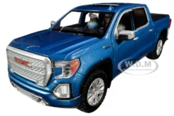 2019 GMC Sierra 1500 Denali Crew Cab Pickup Truck Blue Metallic 1/24 1/27 Diecast Model Car Motormax 79362