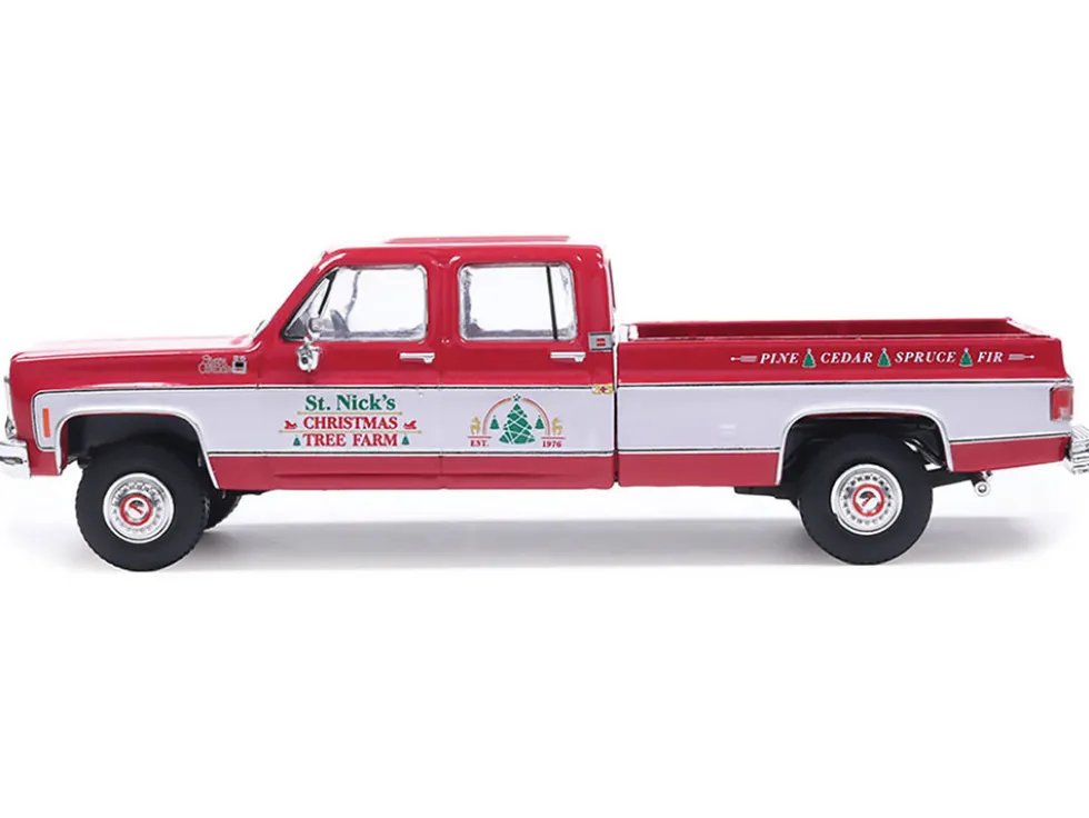 1976 GMC Sierra Grande K2500 Wideside Pickup Truck "St. Nick's Christmas Tree Farm" Red with White Sides "Christmas Limited Edition" 1/64 Diecast Model Car by IXO Models
