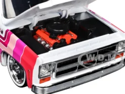 1976 GMC Sierra Grande 15 Pickup Truck White with Stripes Limited Edition to 9250 pieces Worldwide 1/24 Diecast Model Car by M2 Machines