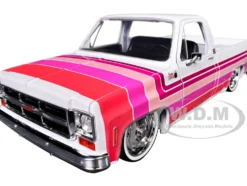 1976 GMC Sierra Grande 15 Pickup Truck White with Stripes Limited Edition to 9250 pieces Worldwide 1/24 Diecast Model Car by M2 Machines