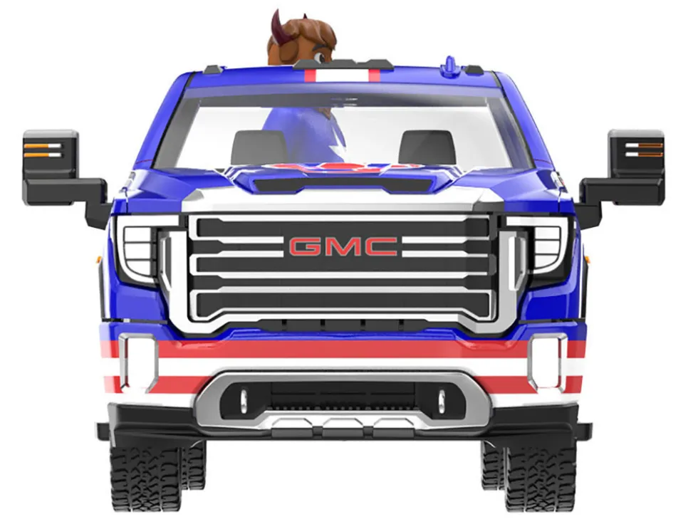 2022 GMC Sierra 3500 HD Pickup Truck Blue with American Soccer Graphics with Bison Figure "International Soccer Celebration '26" Series 1/64 Diecast Model Car by Greenlight