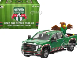 2022 GMC Sierra 3500 HD Pickup Truck Green with Mexican Soccer Graphics with Eagle Figure