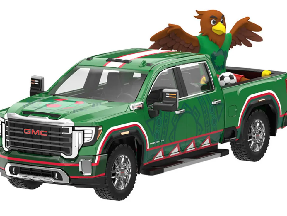 2022 GMC Sierra 3500 HD Pickup Truck Green with Mexican Soccer Graphics with Eagle Figure "International Soccer Celebration '26" Series 1/64 Diecast Model Car by Greenlight