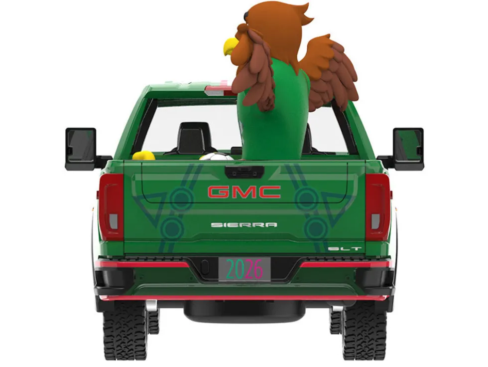 2022 GMC Sierra 3500 HD Pickup Truck Green with Mexican Soccer Graphics with Eagle Figure "International Soccer Celebration '26" Series 1/64 Diecast Model Car by Greenlight