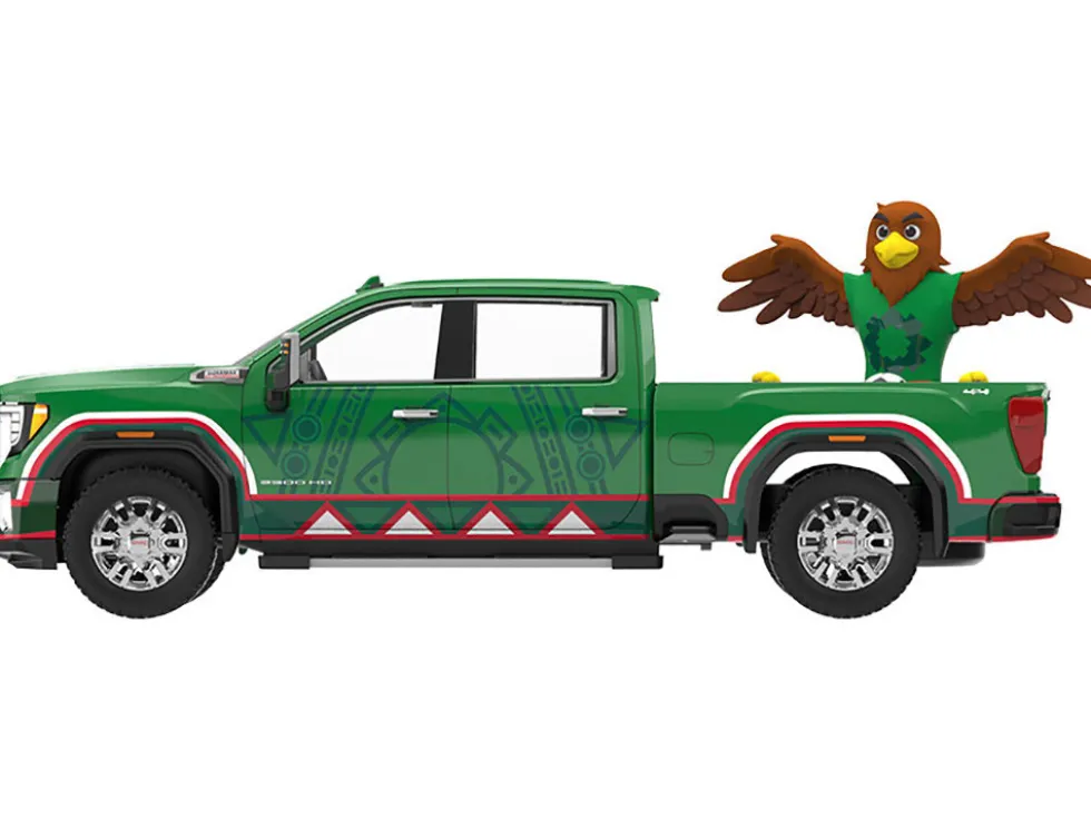 2022 GMC Sierra 3500 HD Pickup Truck Green with Mexican Soccer Graphics with Eagle Figure "International Soccer Celebration '26" Series 1/64 Diecast Model Car by Greenlight