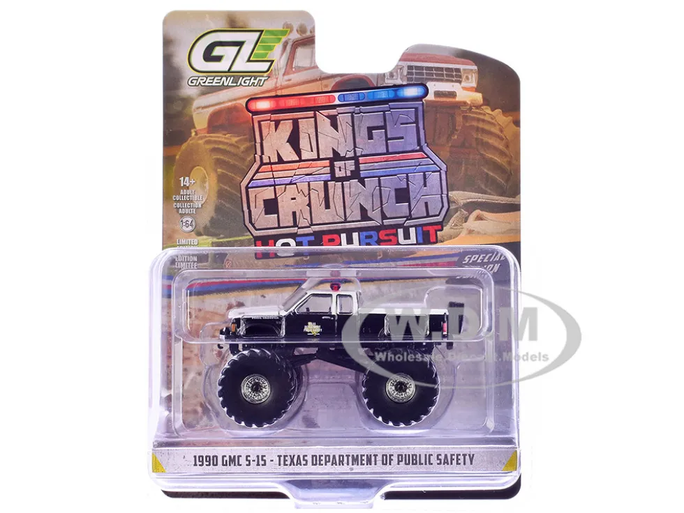 1990 GMC S-15 Monster Truck "Texas Department of Public Safety" Black and White "Kings of Crunch - Hot Pursuit" Special Edition 1/64 Diecast Model Car by Greenlight