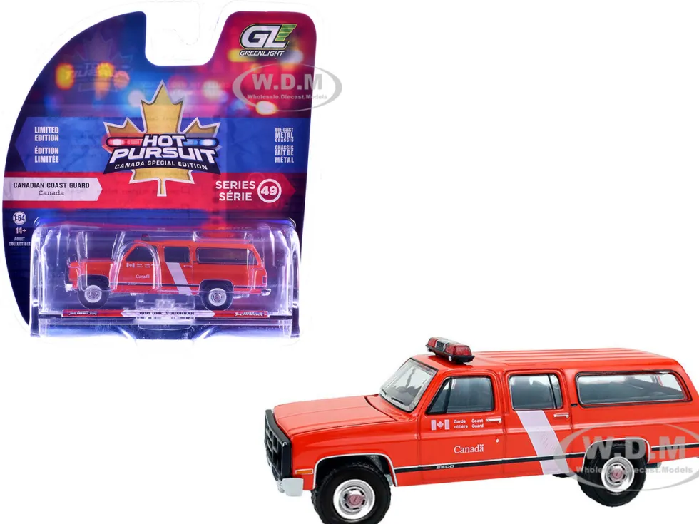 1991 GMC Suburban "Canada Coast Guard" Red with White Stripes "Hot Pursuit - Canada Special Edition" Series 1/64 Diecast Model Car by Greenlight