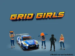 Grid Girls 5 piece Diecast Figure Set (4 People Figures, 1 Umbrella) Limited Edition to 3600 pieces Worldwide for 1/64 Scale Models by American Diorama