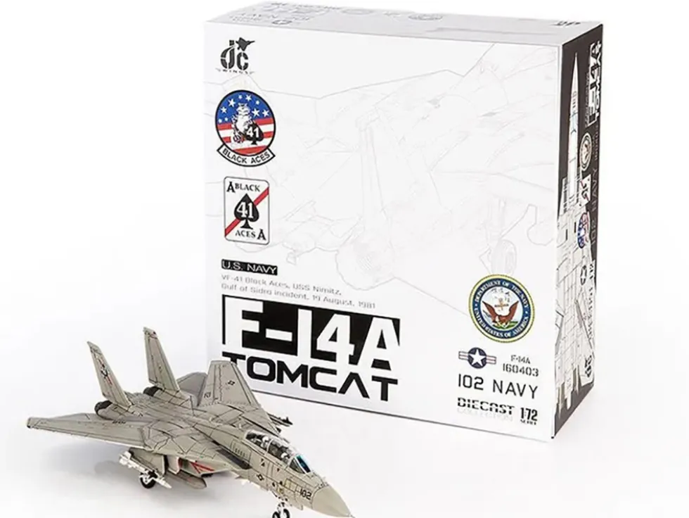 Grumman F-14A Tomcat Fighter Aircraft "VF-41 Black Aces, USS Nimitz, Gulf of Sidra" (1981) United States Navy 1/72 Diecast Model by JC Wings