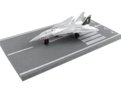 Grumman F 14 Tomcat Fighter Aircraft Silver Metallic United States Navy VF 84 Jolly Rogers with Runway Section Diecast Model Airplane Runway24 RW115