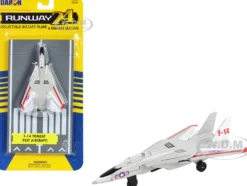 Grumman F 14 Tomcat Fighter Aircraft Gray with Red Stripes United States Navy Test Aircraft with Runway Section Diecast Model Airplane Runway24 RW110