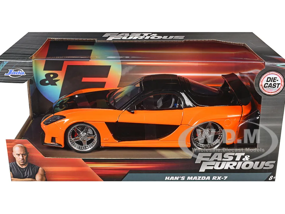 Han's Mazda RX-7 RHD Right Hand Drive Orange Black Fast & Furious Movie 1/24 Diecast Model Car Jada 30732