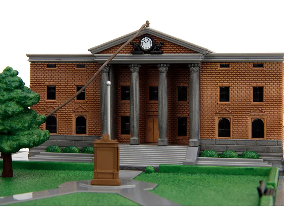 Hill Valley Courthouse Diorama with Black Pickup Truck and Delorean "Back to the Future" (1985) Movie "Nano Scene" Series Model by Jada