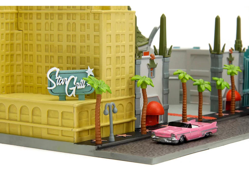 Hollywood 100 Walk of Fame Diorama with Pink Convertible and Double Decker Bus Nano Scene Series model Jada 34807