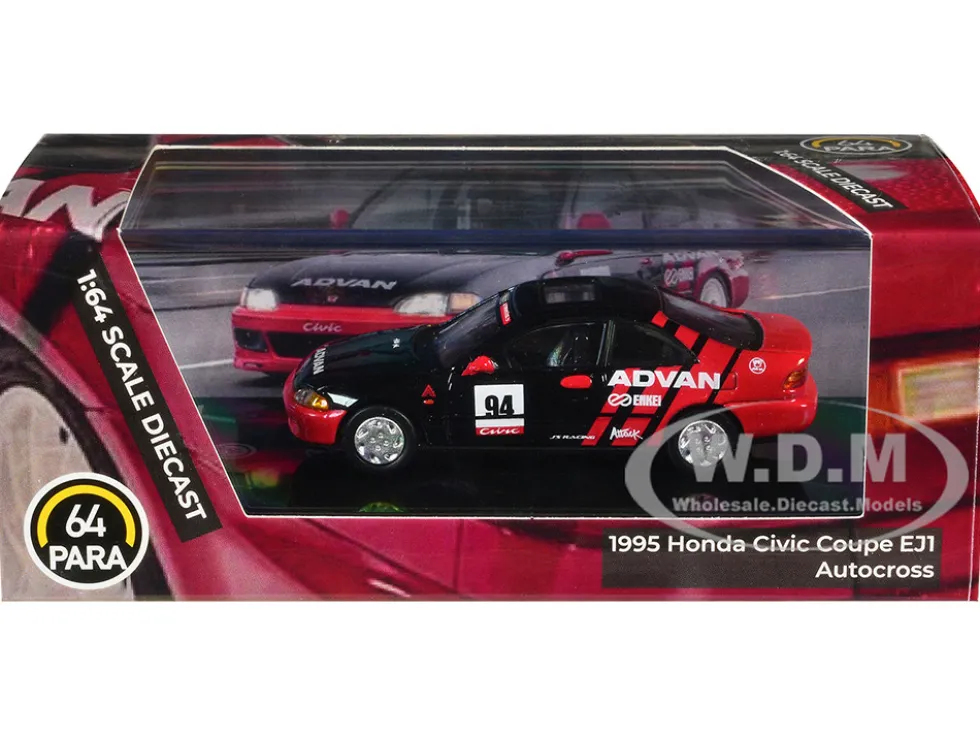 1995 Honda Civic Coupe EJ1 #94 "Autocross - ADVAN" Black and Red 1/64 Diecast Model Car by Paragon Models