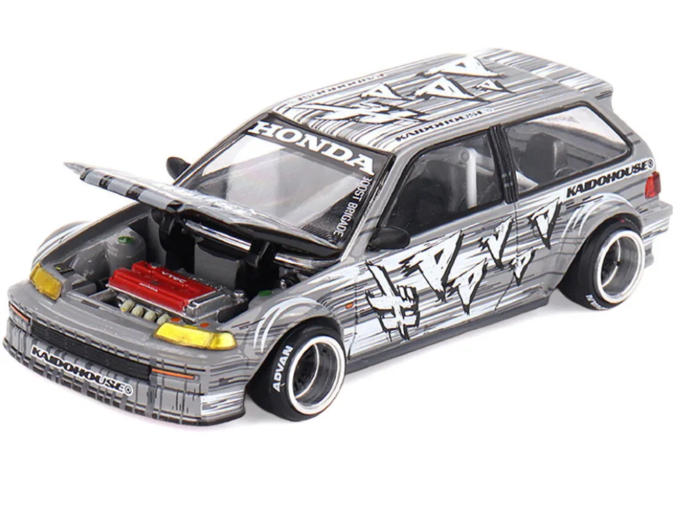 Honda Civic (EF) "Manga V1" Gray Metallic with Graphics (Designed by Jun Imai) "Kaido House" Special 1/64 Diecast Model Car by Mini GT