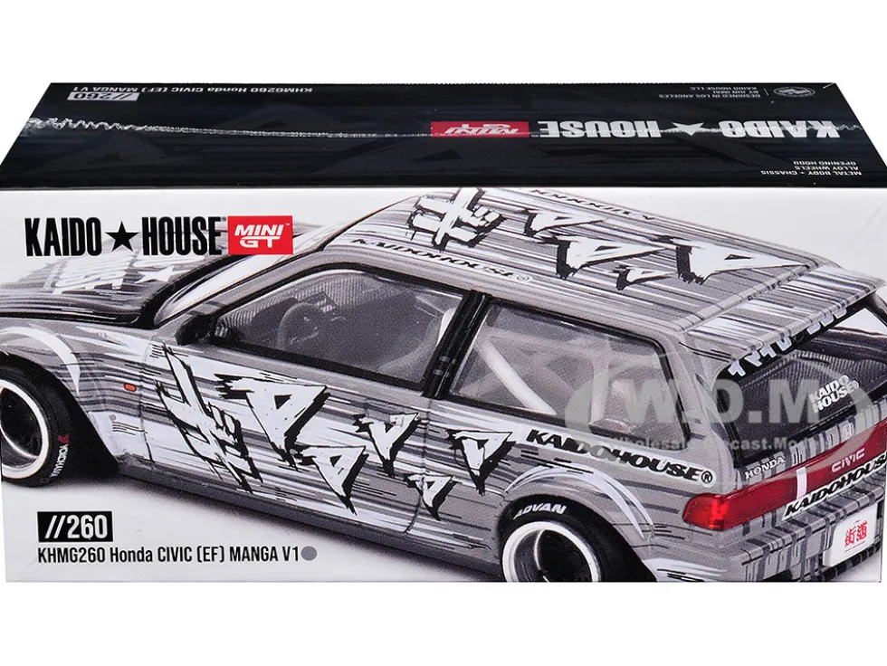 Honda Civic (EF) "Manga V1" Gray Metallic with Graphics (Designed by Jun Imai) "Kaido House" Special 1/64 Diecast Model Car by Mini GT