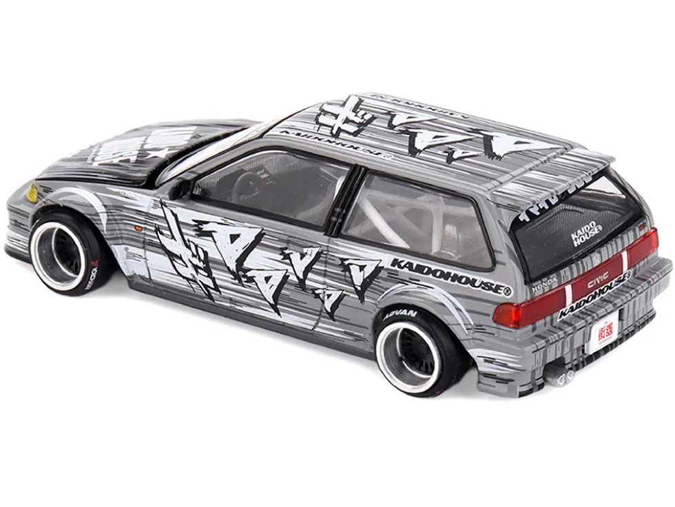 Honda Civic (EF) "Manga V1" Gray Metallic with Graphics (Designed by Jun Imai) "Kaido House" Special 1/64 Diecast Model Car by Mini GT