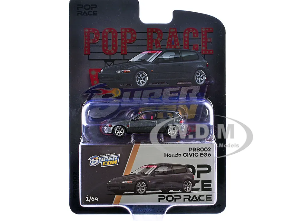 Honda Civic EG6 RHD (Right Hand Drive) Gray Metallic with Red Interior "2026 Diecast Super Con Las Vegas Event Exclusive" 1/64 Diecast Model Car by Pop Race