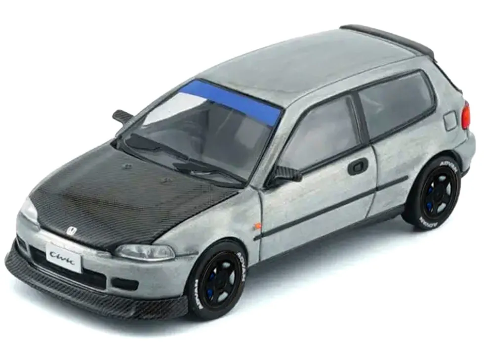 Honda Civic EG6 RHD (Right Hand Drive) Raw Metal with Carbon Hood with Alternates 1/64 Diecast Model Car by BM Creations