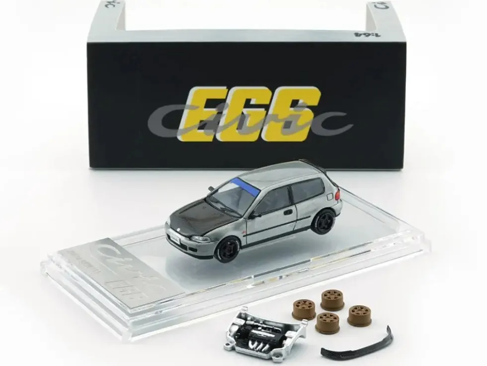Honda Civic EG6 RHD (Right Hand Drive) Raw Metal with Carbon Hood with Alternates 1/64 Diecast Model Car by BM Creations