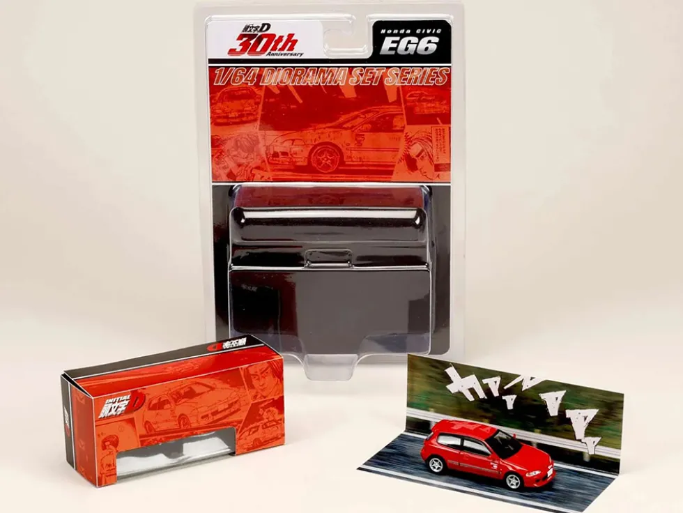 Honda Civic (EG6) RHD (Right Hand Drive) "Myogi Night Kids" Red "Initial D" (1995-2013) Manga "Diorama Set Series" 1/64 Diecast Model Car by Hobby Japan