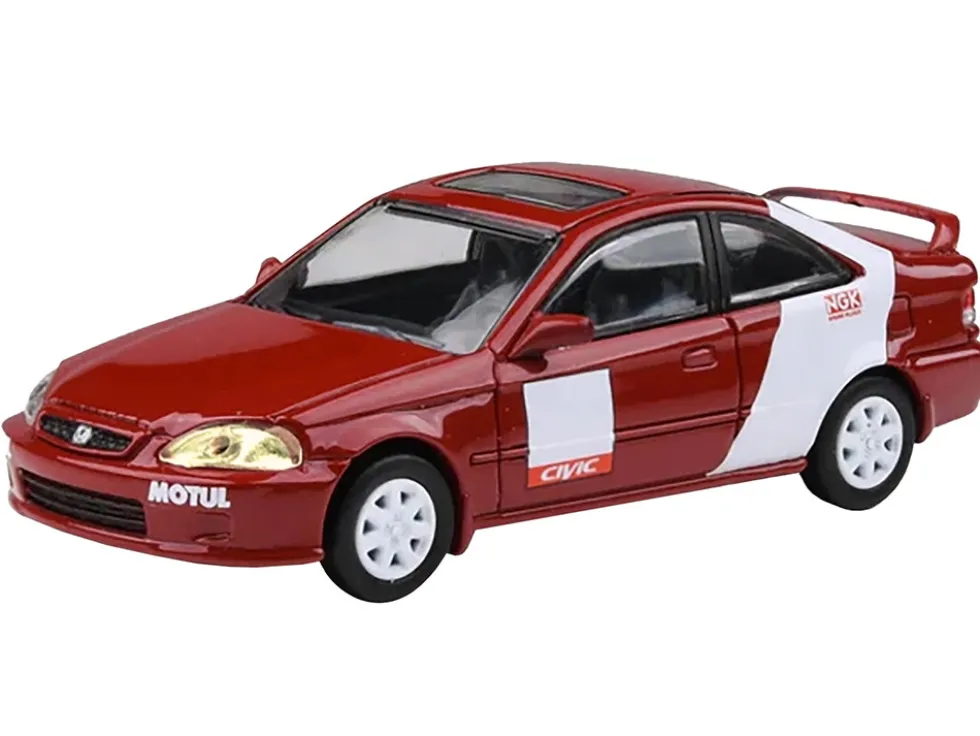 1999 Honda Civic Si EM1 "Kanjo Livery" Red with White Stripes 1/64 Diecast Model Car by Paragon Models