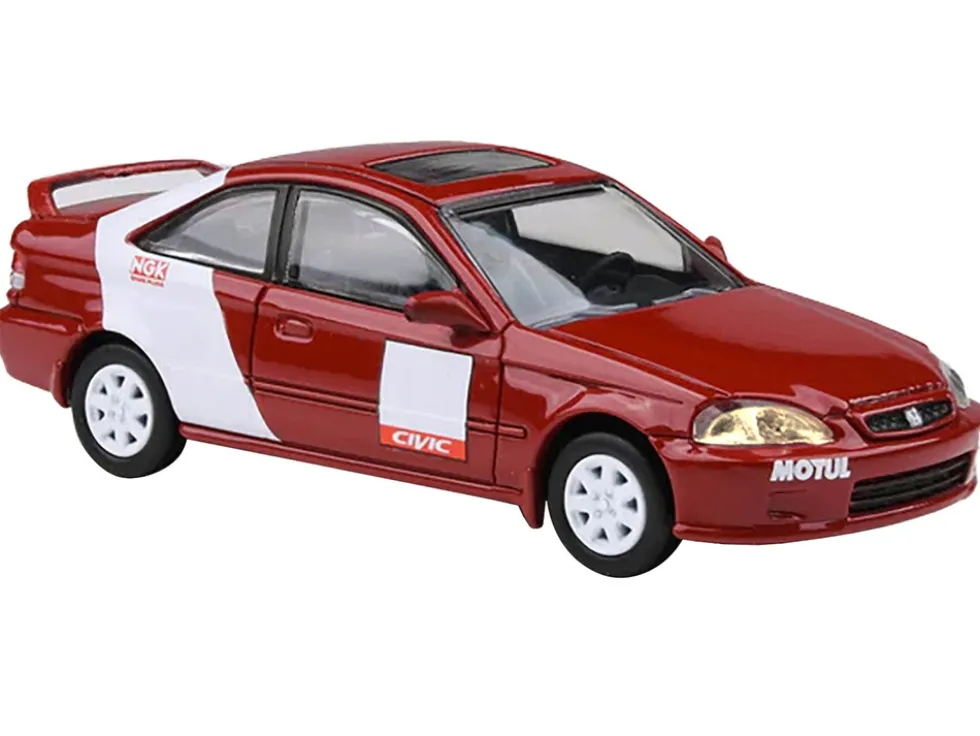 1999 Honda Civic Si EM1 "Kanjo Livery" Red with White Stripes 1/64 Diecast Model Car by Paragon Models