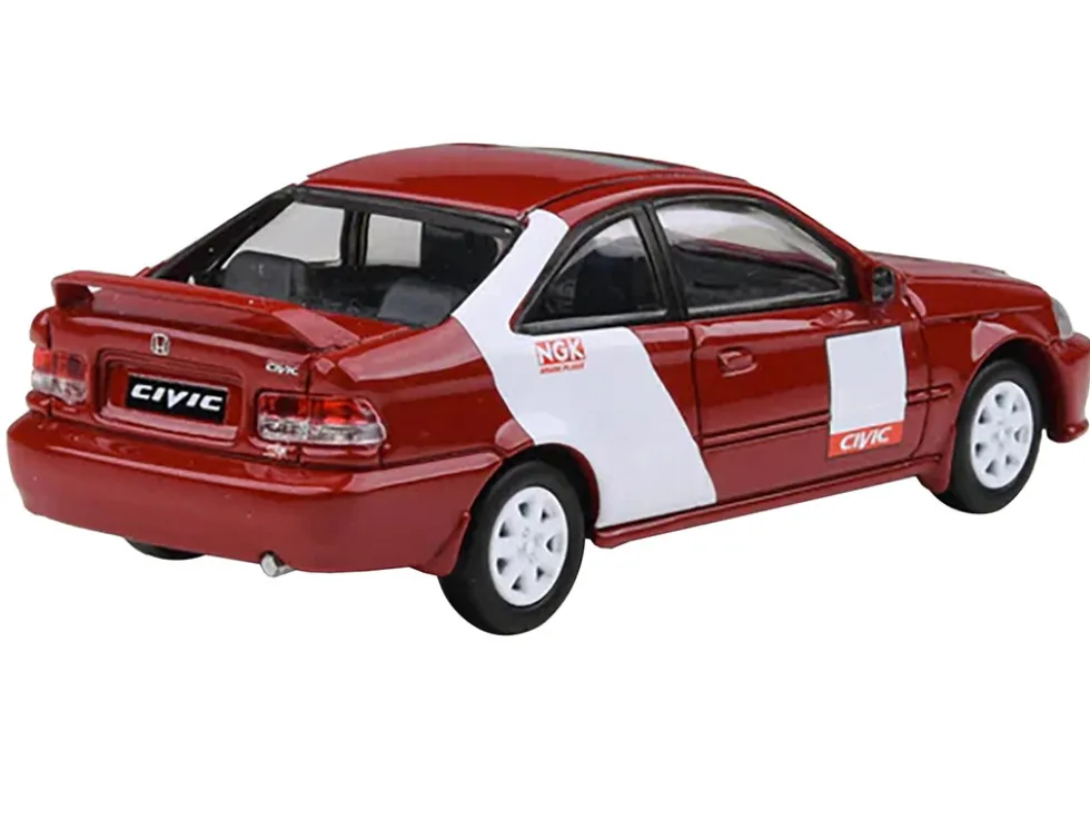 1999 Honda Civic Si EM1 "Kanjo Livery" Red with White Stripes 1/64 Diecast Model Car by Paragon Models