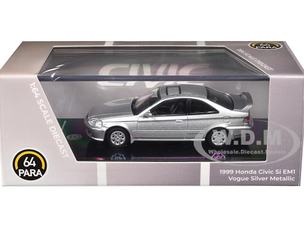 1999 Honda Civic Si EM1 Vogue Silver Metallic with Sunroof 1/64 Diecast Model Car by Paragon Models