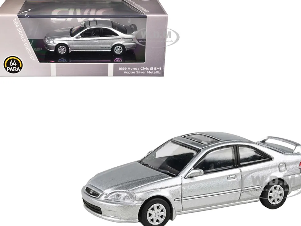 1999 Honda Civic Si EM1 Vogue Silver Metallic with Sunroof 1/64 Diecast Model Car by Paragon Models