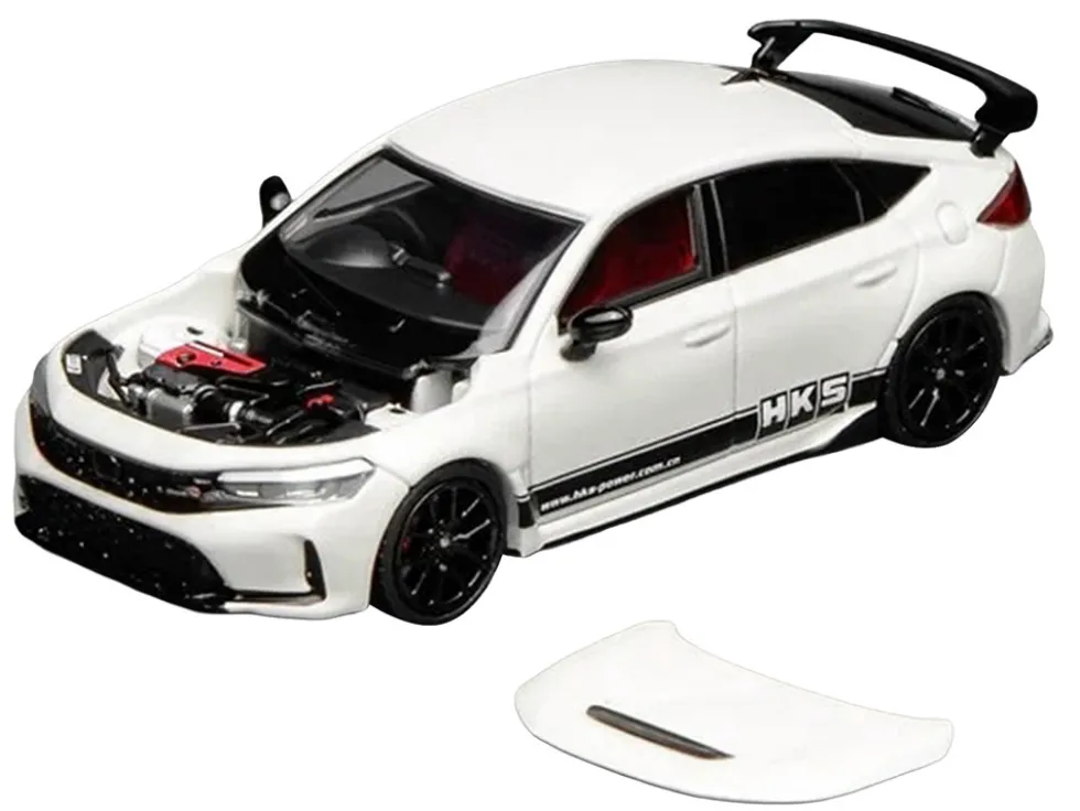 Honda Civic Type R (FL5) RHD (Right Hand Drive) "HKS" White with Black Stripes 1/64 Diecast Model Car by MotorHelix