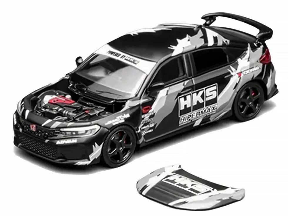 Honda Civic Type R (FL5) RHD (Right Hand Drive) "HKS" Matt Black with Graphics 1/64 Diecast Model Car by MotorHelix