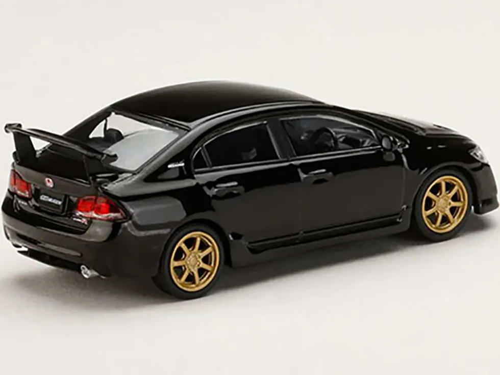 Honda Mugen Civic Type R (FD2) RHD (Right Hand Drive) Crystal Black Pearl with Gold Wheels "JDM64" Series 1/64 Diecast Model Car by Hobby Japan