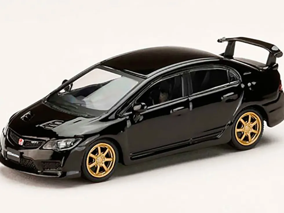 Honda Mugen Civic Type R (FD2) RHD (Right Hand Drive) Crystal Black Pearl with Gold Wheels "JDM64" Series 1/64 Diecast Model Car by Hobby Japan