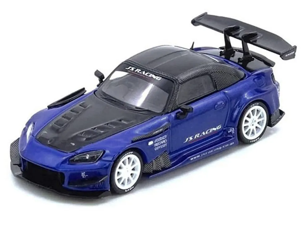 Honda S2000 RHD (Right Hand Drive) "J's Racing" Blue Metallic with Carbon Hood and Top 1/64 Diecast Model Car by Inno Models