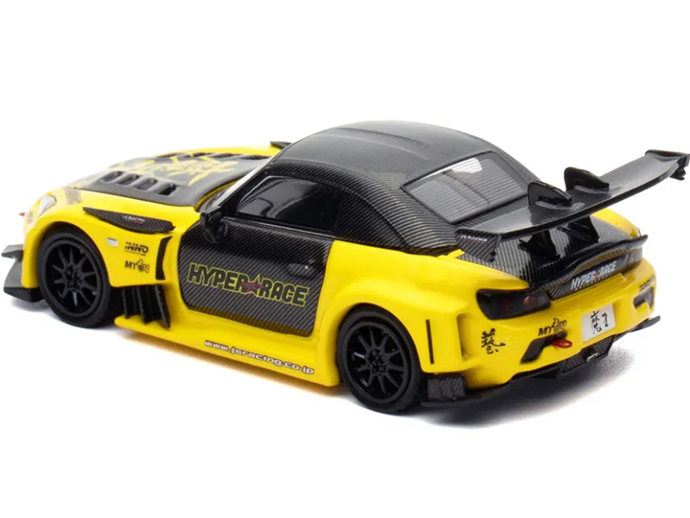 Honda S2000 RHD (Right Hand Drive) "J's Racing" Yellow with Carbon Hood and Top with Graphics "Tokyo Auto Salon Kuala Lumpur 2025 Event Edition" 1/64 Diecast Model Car by Inno Models