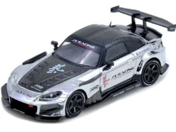 Honda S2000 RHD (Right Hand Drive) "J's Racing" Chrome Silver with Carbon Hood and Top with Graphics "Tokyo Auto Salon Hong Kong 2025 Event Edition" 1/64 Diecast Model Car by Inno Models