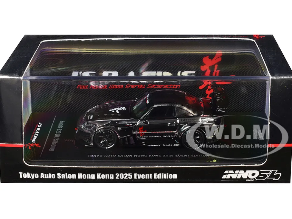 Honda S2000 RHD (Right Hand Drive) "J's Racing" Chrome Silver with Carbon Hood and Top with Graphics "Tokyo Auto Salon Hong Kong 2025 Event Edition" 1/64 Diecast Model Car by Inno Models