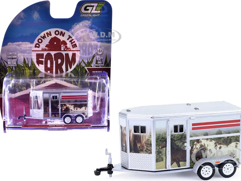 Horse Trailer Silver with Custom Horse Wrap "Down on the Farm" Series 11 1/64 Diecast Model by Greenlight