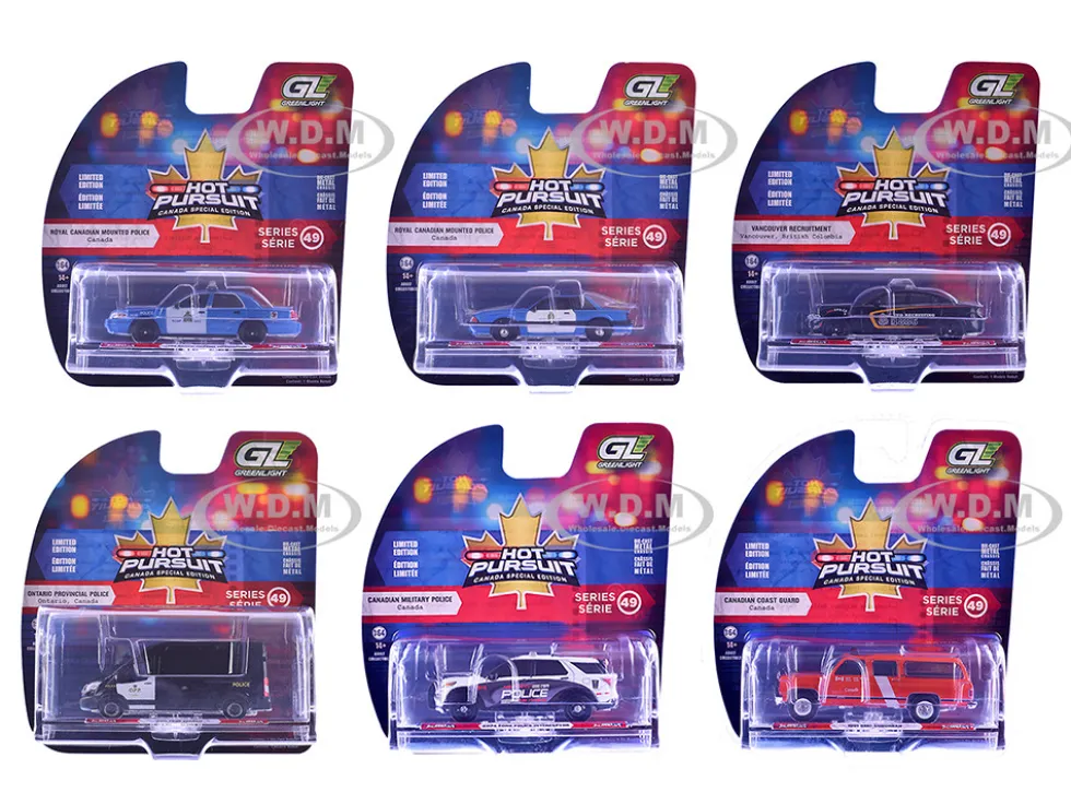 Hot Pursuit - Canada Special Edition Set of 6 Police Cars 1/64 Diecast Model Cars by Greenlight