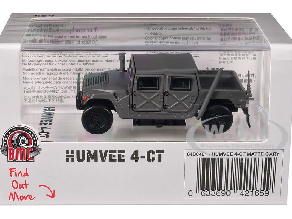 HUMVEE 4-CT Military Vehicle Matt Gray with Alternative Tops 1/64 Diecast Model Car by BM Creations
